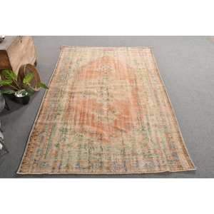 Tapis turc vintage 5.7 x 9.4ft Orange vert Patchwork Design laine tissage plat Technique Latex pour décorations de salon - Product Image 4