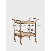 Collection Maison de Luxe – Chariot de Service Convertible et Réglable à 2 Niveaux en Rotin Noir et Marron, Design Traditionnel, Grande Taille, Qualité Supérieure