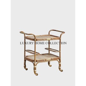 Chariot de service en rotin noir et marron de qualité supérieure à 2 niveaux grande taille pour la maison et les hôtels - Product Image 2