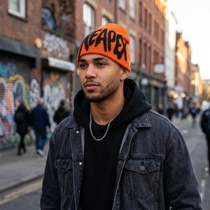 Orange Black Graphic Knit Beanie Hat Custom Logo Ribbed <b>Winter</b> <b>Cap</b> Unisex Streetwear Fashion Headwear Wholesale OEM Manufacturer - Product Image 4