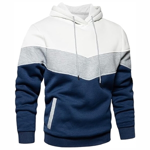 Sudadera con capucha para hombre en bloques de color gris, azul y blanco, elegante sudadera de forro polar, tamaño y diseño personalizados. - Product Image 3