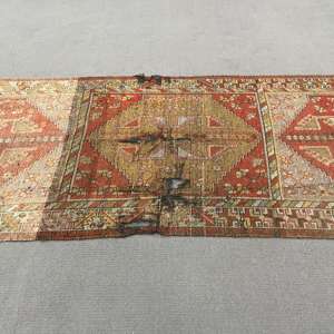 Turkish Rug, 3.9x10.5 ft <b>Runner</b> Vintage Rug, <b>Red</b> Brown Polka dot Rug - Product Image 3