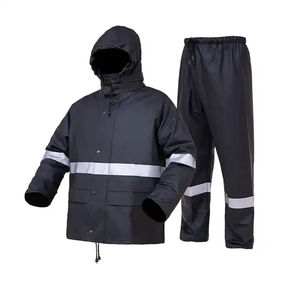 Manteau de pluie de haute qualité veste de travail réfléchissant imperméable 2 pièces Oxford imperméable avec capuche Pvc combinaison de pluie - Product Image 1