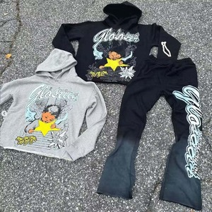 Ensemble de survêtements de jogging avec sérigraphie délavée pour hommes, survêtements personnalisés de haute qualité pour garçons, sweats à capuche Boxy Fit et pantalons de survêtement évasés - Product Image 4