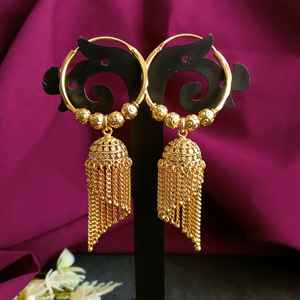 Pendientes indios de tono dorado Efulgenz para mujer, pendientes de aro Jhumka Jhumki para novia con borlas, conjunto de pendientes de boda estilo Dubái - Product Image 2