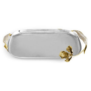 ถาดเสิร์ฟขนมที่เป็นมิตรกับสิ่งแวดล้อมพร้อมด้ามจับสีทองดีไซน์เนอร์ถาดทรงรีพร้อมลายเถาองุ่นสแตนเลสแนววินเทจ - Product Image 3