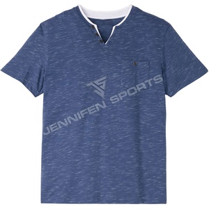 Camiseta de alta calidad caliente 100% tela de Jersey texturizada de algodón, cuello en V, logotipo personalizado, etiqueta de cuello interior - Product Image 1