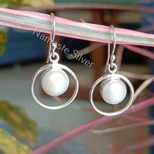 Handmade <b>Silver</b> & Freshwater Pearl <b>Dangle</b> <b>Earrings</b> Elegant Bridal Jewelry Perfect Wedding Gift for Her - Product Image 2