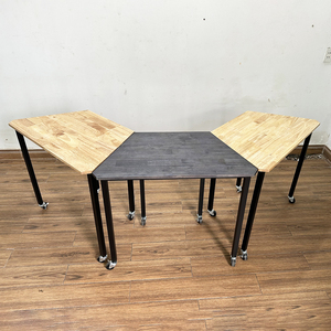 Set of 3 Trapezoidal <b>Tables</b> Modern Design Style Made of Rubber Wood with Square Iron Legs Lego-Style-HBLG044 - Product Image 4