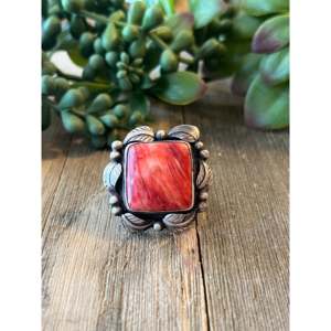 Spiny Oyster Opal <b>Ring</b> in Sterling <b>Silver</b> with Bezel Setting <b>Boho</b> Style Size 6 - Product Image 1