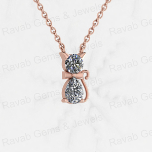 Collar con Colgante de Plata con Diseño Étnico de Gato para Mujer, con Circonita Cúbica Chapada en Oro de 5 mm en Forma de Pera, para Aniversario - Product Image 2