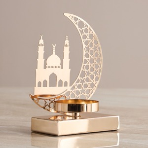 Adorable Bougeoir en Métal Doré de Haute Qualité, Élégant Centre de Table, Décoration d'Accent Parfaite pour la Décoration du Ramadan et de l'Aïd - Product Image 3