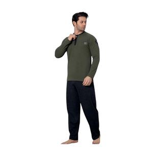 Ensemble de pyjama pour homme en coton doux et élégant, manches longues, respirant, tricoté, pour un sommeil confortable - Product Image 3