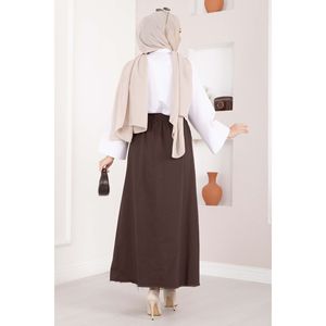 Comfortable <b>Elastic</b> Waist Pocket Detail Straight <b>Skirt</b> Breathable Chiffon Nylon Spandex Coffee Color XS Embroidered Technique - Product Image 4