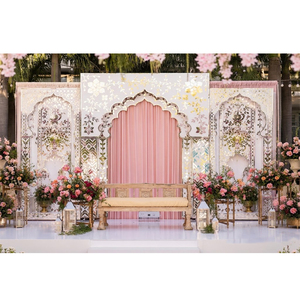 Outdoor Wedding <b>Mirror</b> Work Arch <b>Panel</b> Frames Elegant Moroccan Style Wooden Backdrop With Floral Decors For Wedding Decoration - Product Image 1