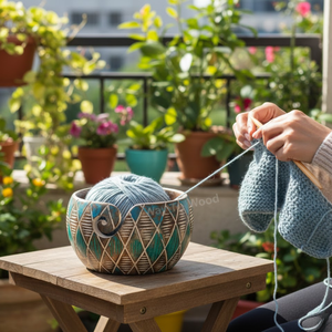 Cuenco de hilo de madera artesanal |   Estilo Antiguo, Grande y Duradero |   Soporte para Hilos Suaves para Almacenamiento de Manualidades - Product Image 4