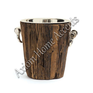 HANDMADE POLISHED STAINLESS STEEL <b>ICE</b> <b>BUCKET</b> with WOODEN OUTER HANDLES Eco-Friendly for PARTY BAR HOME USE by AXIOM HOME ACCENTS - Product Image 1