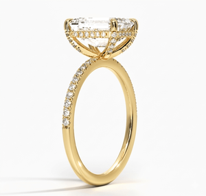 Anillo de Compromiso con Diamante Cultivado en Laboratorio con Corte Esmeralda Infinity Edge y Banda de Diamantes Halo para Mujer, Chapado en Oro de 18K - Product Image 2