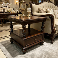 Mesa Auxiliar Tradicional de Madera Maciza con 1 Cajón, Mesita de Noche Clásica, Mesa Lateral de Madera Resistente para Sala de Estar y Dormitorio