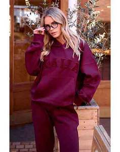 Ensemble de survêtement long surdimensionné brodé uni pour femmes pour l'hiver - Product Image 1