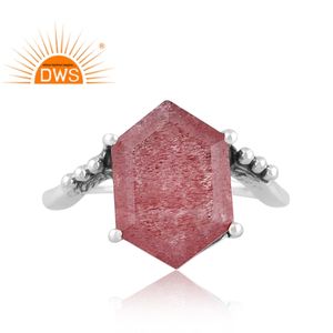 Anillo de declaración de piedras preciosas de cuarzo fresa natural de plata de ley oxidada más vendido fabricante de joyería personalizadaLos más vendidos - Product Image 3