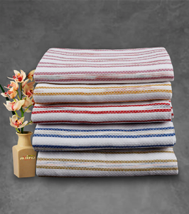 Serviette de cuisine en coton durable, aspect denim, indigo, à rayures blanches, disponible à prix de gros. - Product Image 5