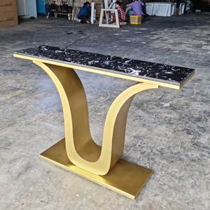 Modern Wabi-Sabi <b>Console</b> Table 120x30x85cm Marble Stone Top Iron Legs Mirrored Feature for Villa Living Room Bedroom Hotel Use - Product Image 6
