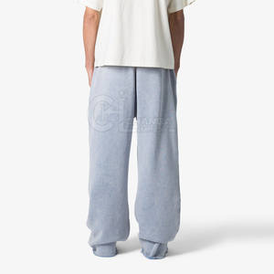 Pantalon ample pour homme, coupe droite, léger, taille mi-haute, tissu en coton / polaire, jambe large, décontracté, surdimensionné, jogging - Product Image 4