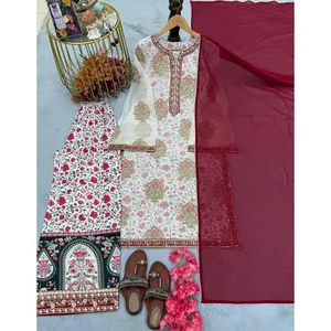 Conjunto de Top Bordado y Dupatta Palazzo para Mujer de Diseñador - Product Image 3