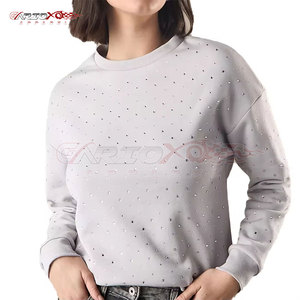 Sudadera Casual con Pedrería para Mujer, Invierno y Otoño, Tejida, Transpirable, Antiarrugas, Cuello Redondo, Detalles Brillantes, a la Moda - Product Image 2