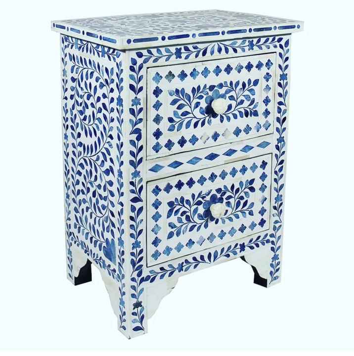 Black & White Bone Inlay Creative Pattern Side Table with Storage Drawer Home Furniture for Living Room Home Decor Furniture