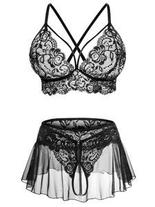 <b>Sexy</b> Fluorescent Lace Appliques Embroidery Floral Halter Breathable Quick Dry Push-Up Wire Free Triangle Hipster Three Piece <b>Set</b> - Product Image 1