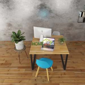 BGDCN68008 - Table minimaliste pour 2 personnes, 1,2 m x 1,2 m, en bois de caoutchouc avec pieds en fer de 25x50 mm, assemblage requis - Product Image 1