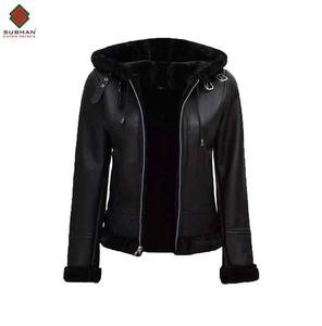 Blouson aviateur en cuir avec fourrure pour femme Style vintage décontracté Veste d'hiver d'automne Cadeau de Noël - Product Image 6