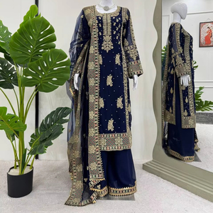 Designer Pakistani Georgette Salwar Suit with Embroidery Work, <b>Long</b> Pakistani Salwar Kameez Dupatta <b>Dress</b> for Wedding Function - Product Image 1