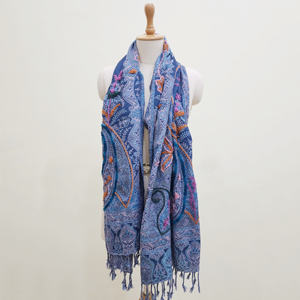 ผ้าคลุมไหล่ขนสัตว์สีฟ้าอ่อนผ้าพันคอยาวพิมพ์ลายให้ความอบอุ่นผ้าหนาสำหรับฤดูหนาว - Product Image 3