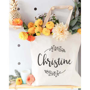 Bolsa de Lona de Algodón Personalizada con Cierre Abierto, Nombre y Patrón de Enredaderas de Color Sólido - Product Image 4