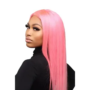 Wholesale Highlight Pink 360 Lace Frontal Human Hair Wigs Straight Natural Hairline Human Hair Wigs For Women