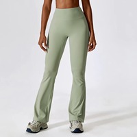 Leggings de yoga de cintura alta para mujer, personalizados al por mayor, transpirables, de manga corta, para fitness, gimnasio, entrenamiento, elásticos, tipo pantalón acampanado.