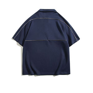 เสื้อโปโลผ้าถักสำหรับผู้ชายเสื้อยืดวินเทจเปิดไหล่ลงระบายอากาศทรงโอเวอร์ไซส์ - Product Image 3