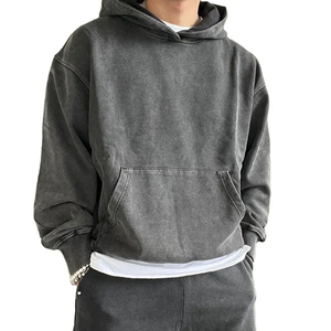 Sudadera de moda de algodón de 300 gramos, estilo vintage, lavada, impermeable, con forro polar, bolsillos, corte regular y hombros caídos, para invierno, estilo urbano. - Product Image 1