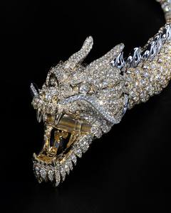 Collier Dragon Mordant sa Queue en Argent 925 de Haute Qualité avec Pierre VVS, Bicolore, Luxueux, Bijou Dragon Sertie de Pierres, Fabrication Personnalisée - Product Image 2