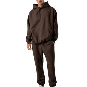 Ensemble de jogging deux pièces 100% coton pour hommes, pantalon de survêtement à capuche coupe ajustée et tracktop, vêtements d'extérieur à motif solide, caractéristique de maternité - Product Image 1