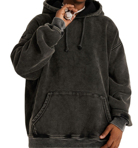 Meilleures ventes Sweat à capuche unisexe noir vieilli délavé à l'acide Style Streetwear vintage Sweat à capuche coupe surdimensionnée avec logo personnalisé en vente - Product Image 1