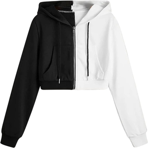 Sudaderas con capucha y sudaderas para mujer con cremallera, Top corto personalizado con cremallera completa de algodón 100% polar para niñas, Sudadera con capucha sexy reflectante de terciopelo para mujer - Product Image 4