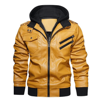 Chaqueta de Motociclista para Hombre, Casual, con Capucha, Cuello Camisero, de Cuero Sintético, con Cierre, Impermeable, Transpirable y Reversible para Invierno