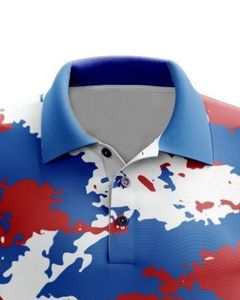 Camiseta Polo Personalizada para Hombre, Estampado Abstracto Rojo, Azul y Blanco, Manga Corta, Cuello con Botones, Corte Ajustado Informal, Top de Verano a la Moda - Product Image 4