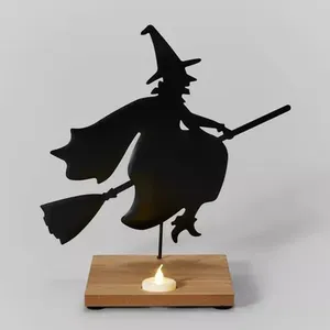 Лучшее качество, металлическая ведьма на деревянной основе, черные осенние декоративные предметы для Хэллоуина, объемные акценты