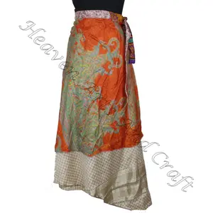 2 Layer Magic Designer Traditional Sari Silk Wrap Skirts Womens High Waist Long Wrap Around Skirts magic around 38" dress design