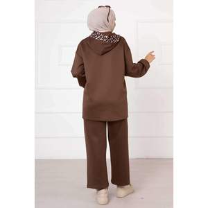 Scuba Con Cremallera Adornado Leopardo Conjunto De 2 Piezas Marrón - Product Image 2